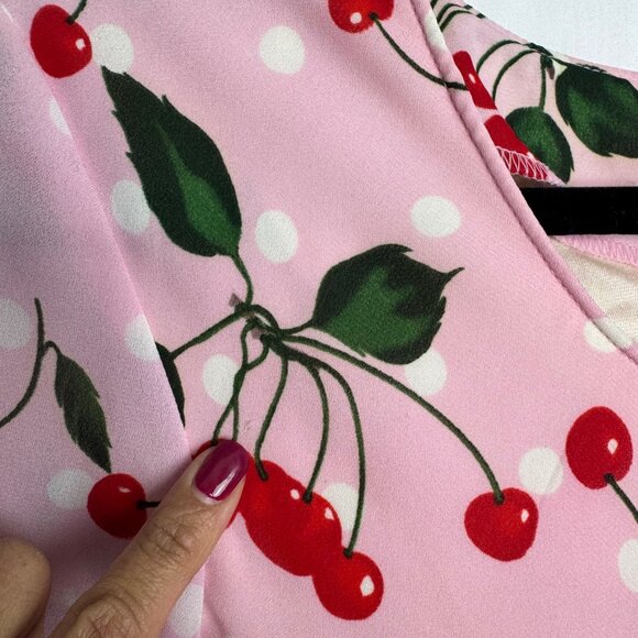 VTG Softgirl Cottagecore Ronni Nicole By Ouida Pink Cherry Print Maxi Dress Sz8 - Picture 8 of 9
